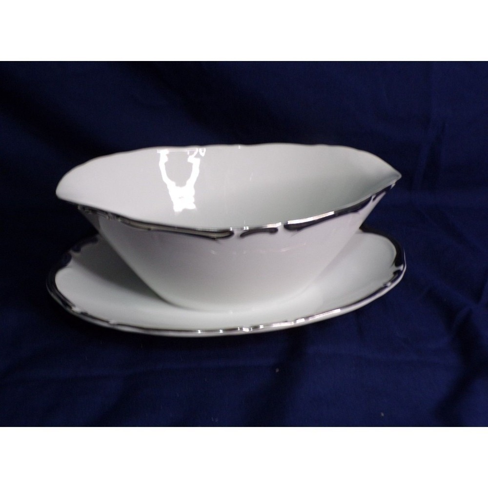 Harmony House "Starlight" #3656 Fine China Piece Gravy w/Underplate Platinum Trm
